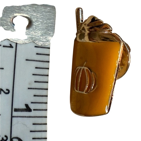Pumpkin Coffee Enamel Pin Ghost Fall Halloween Gold tone 1 “ Lapel Pin - Picture 2 of 5